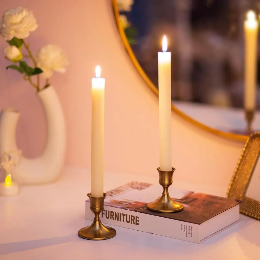 2 Pcs Iron Art Gold Taper Candle Holders Non-slip Rust Resistant Metal Candlestick Holder Stable Nordic Candle Cup