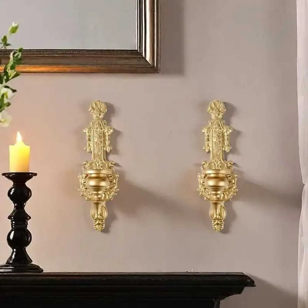 Romantic Decorative Wall Mounted Candle Holder Iron Art Carved Nordic Tealight Stand Vintage Metal Candlesticks Wedding Party