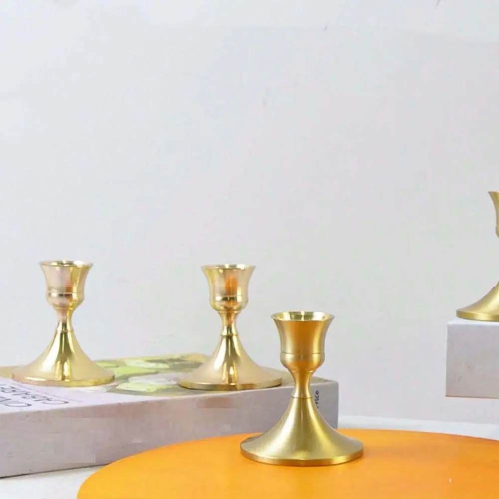 2 Pcs Iron Art Gold Taper Candle Holders Non-slip Rust Resistant Metal Candlestick Holder Stable Nordic Candle Cup