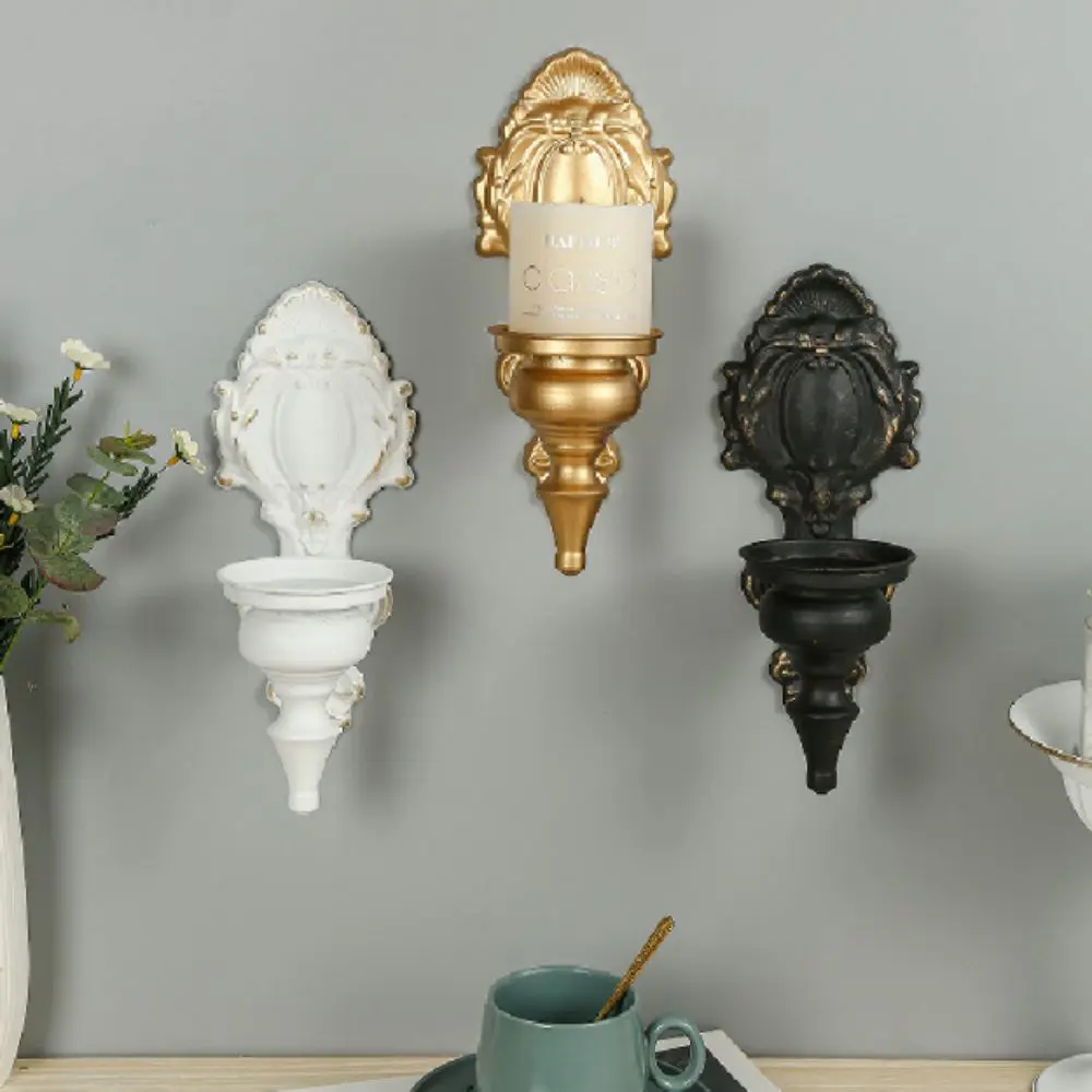Romantic Decorative Wall Mounted Candle Holder Iron Art Carved Nordic Tealight Stand Vintage Metal Candlesticks Wedding Party