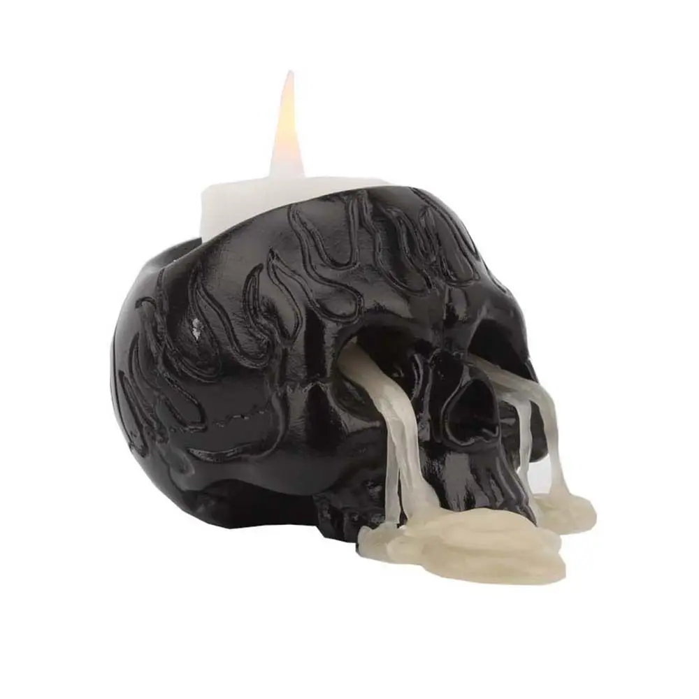 European Style Unique Skull Candle Holder Exquisite Handicraft Skeleton Candlestic Ornaments Black Resin Candlestick Halloween