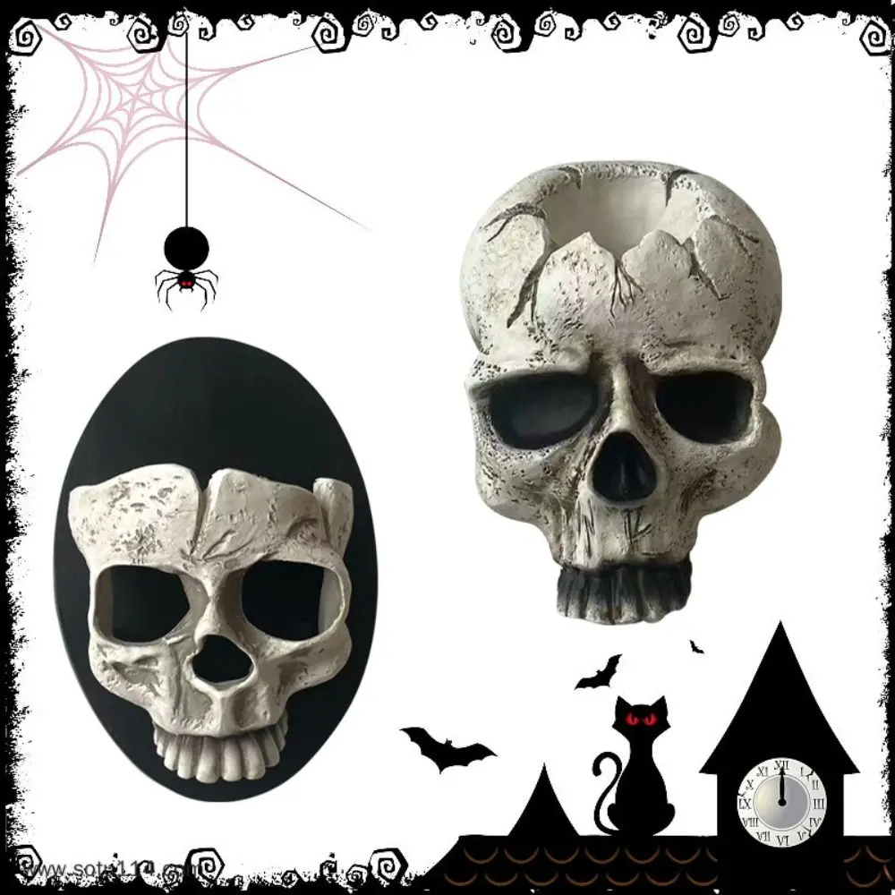 Reusable Gothic Halloween Skull Head Candle Holder Wall Mount Resin Skull Head Candlestick Scary Skull Head Wall Lamp Outdoor