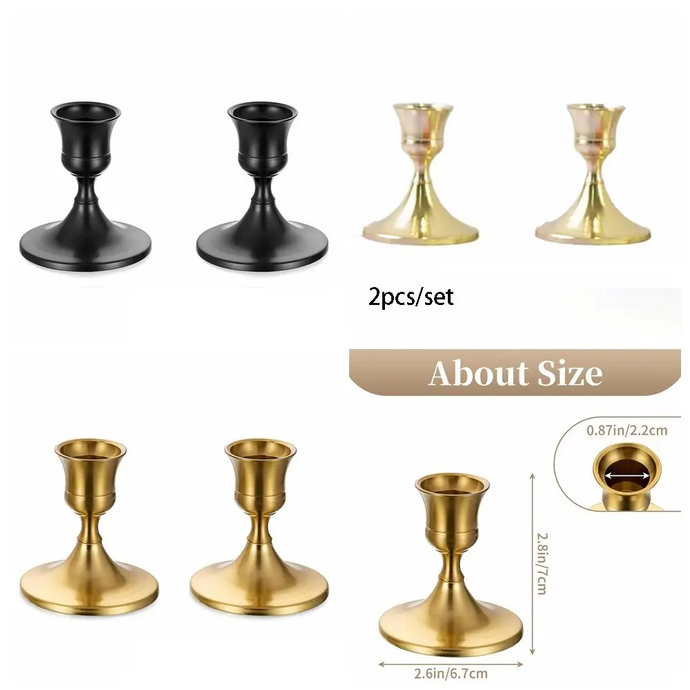 2 Pcs Iron Art Gold Taper Candle Holders Non-slip Rust Resistant Metal Candlestick Holder Stable Nordic Candle Cup