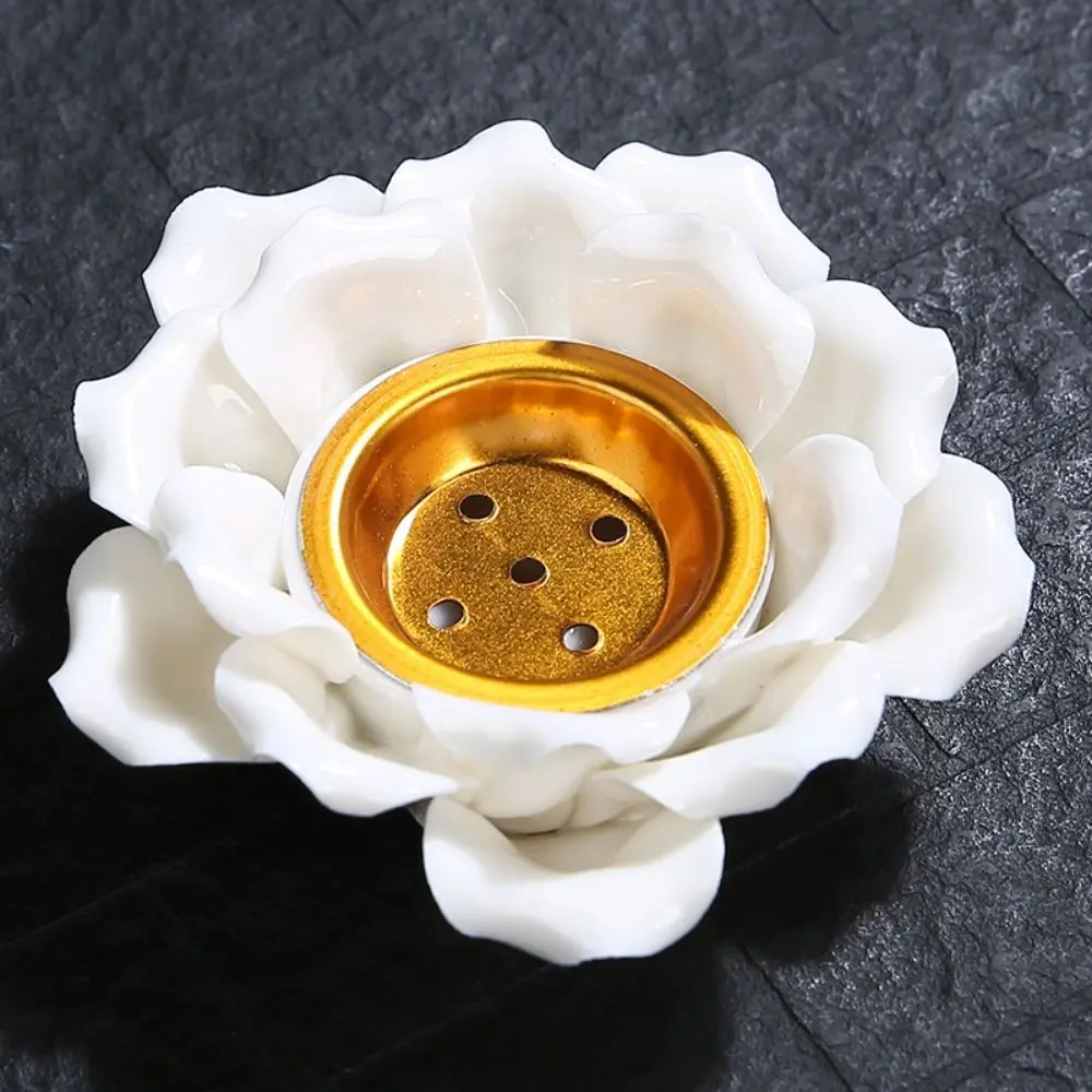 Handmade Ceramic Incense Burner Detachable Heat-resistant Flower Incense Stick Stand 5 Holes Vintage Lotus Aromatherapy Holder