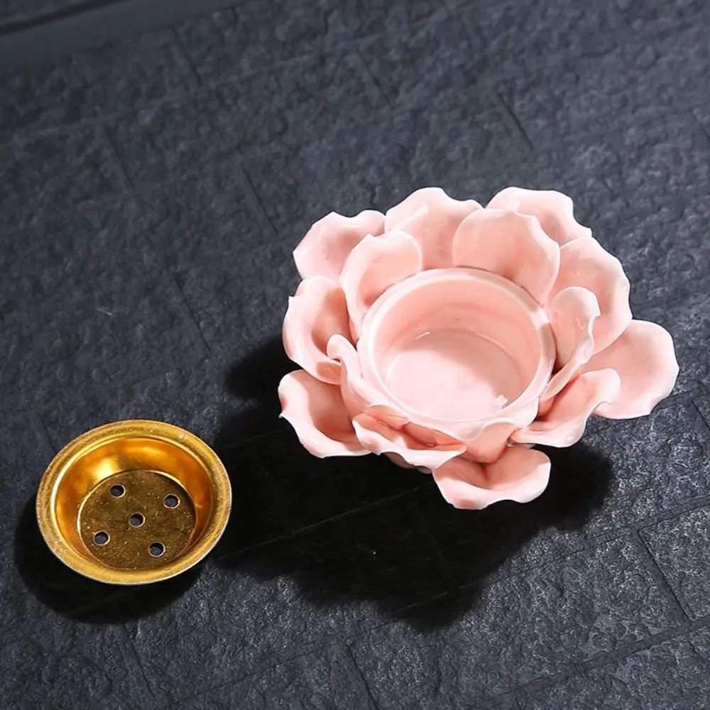 Handmade Ceramic Incense Burner Detachable Heat-resistant Flower Incense Stick Stand 5 Holes Vintage Lotus Aromatherapy Holder