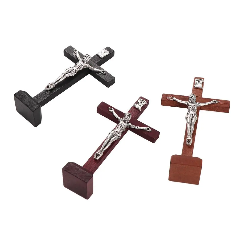Gift With Stand Wood Crucifix Catholic Religious Charm Catholic Jesus Cross Wooden Prayer Vintage Religious Decoration Church