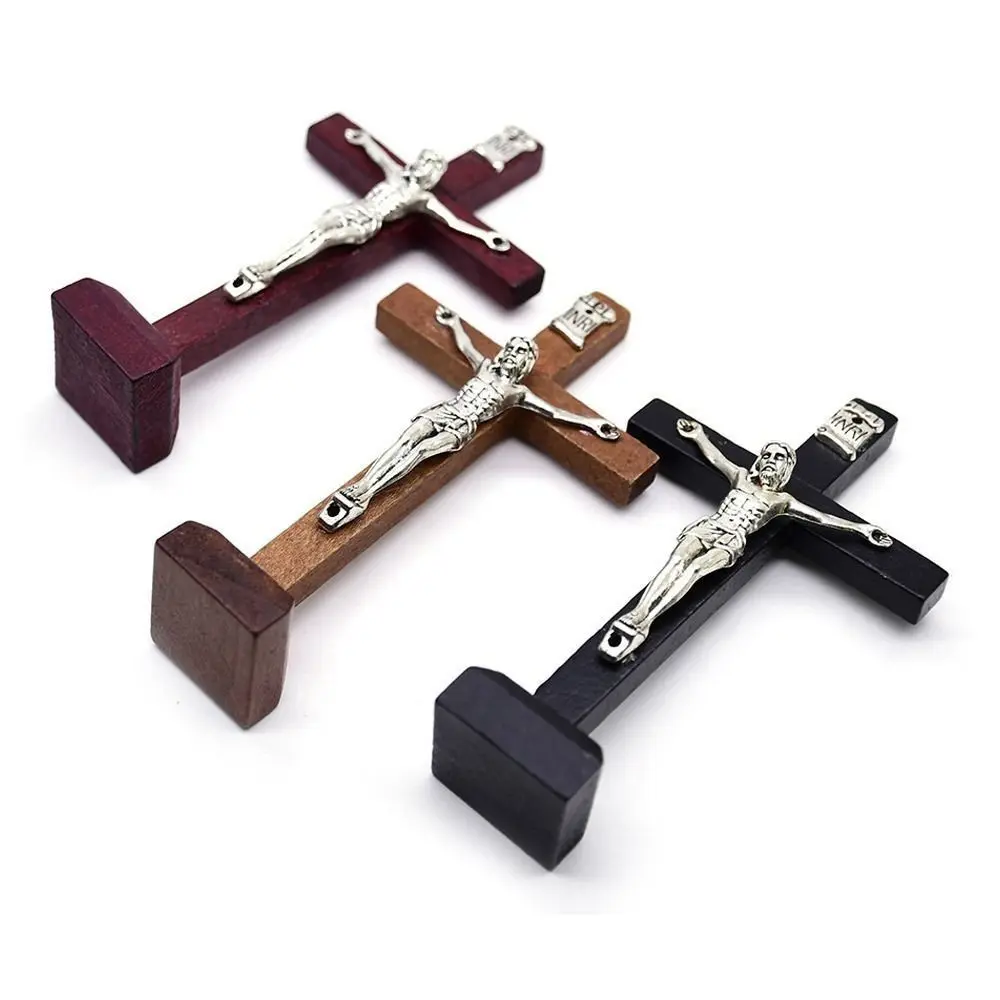 Gift With Stand Wood Crucifix Catholic Religious Charm Catholic Jesus Cross Wooden Prayer Vintage Religious Decoration Church