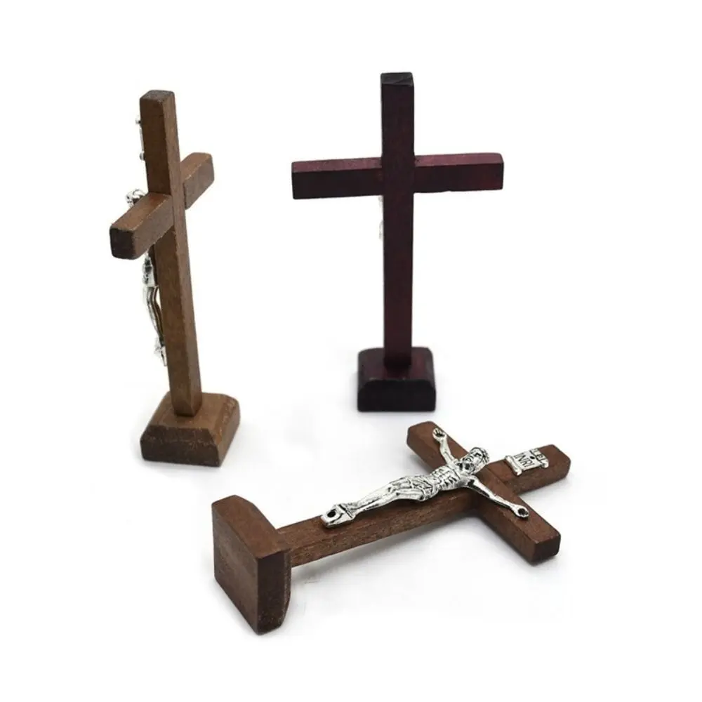 Gift With Stand Wood Crucifix Catholic Religious Charm Catholic Jesus Cross Wooden Prayer Vintage Religious Decoration Church