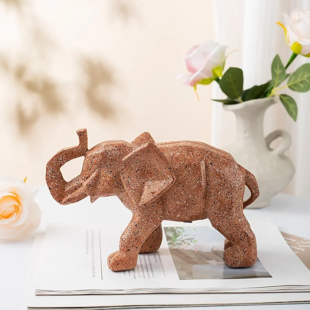 Modern Art Geometric Elephant Statue Resin Crafts Lifelike Abstract Elephant Figurines Waterproof Animal Ornament