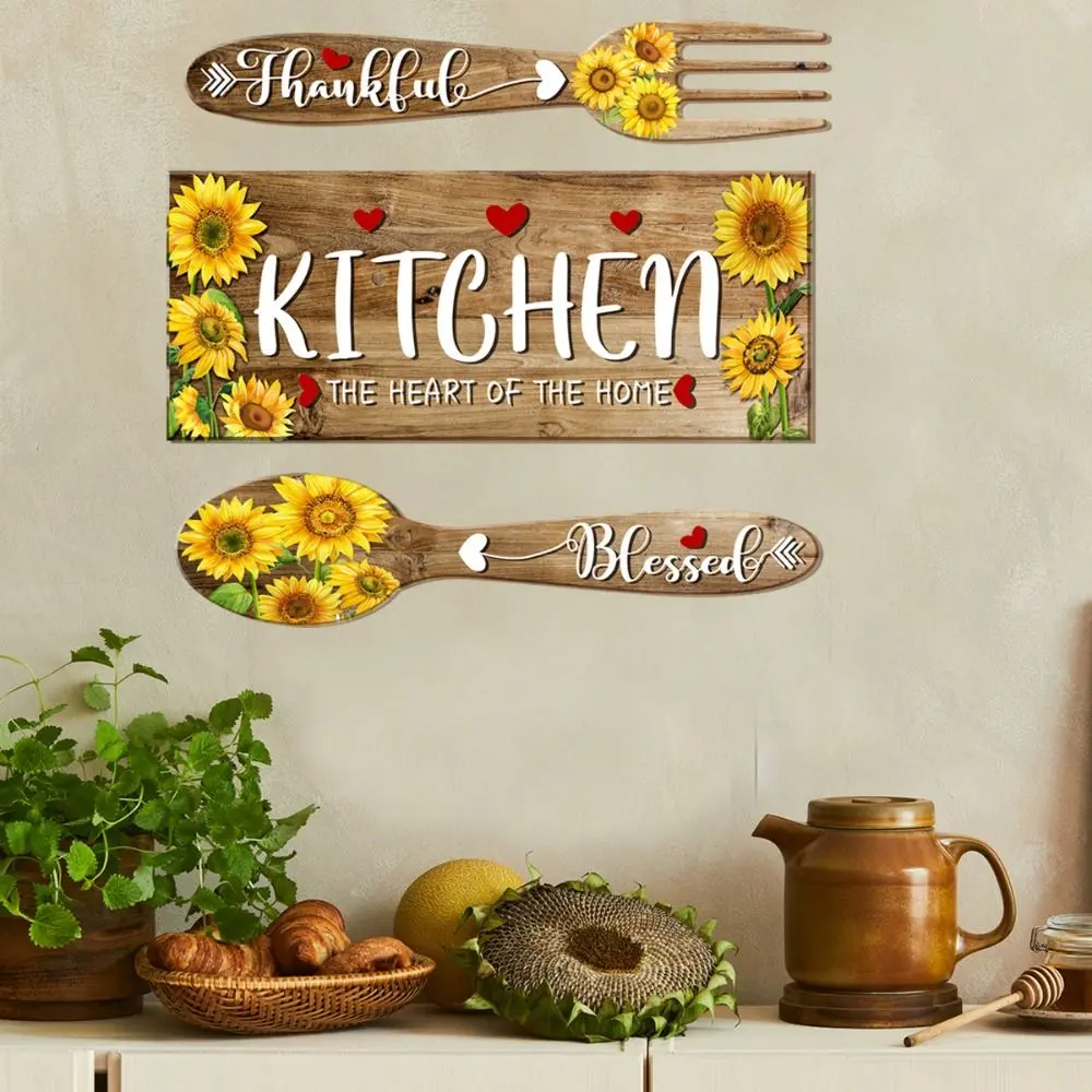 2Pcs/set Sunflower Sunflower Spoon Fork Sticker PVC Waterproof Kitchen Restaurant Decal Fork and Spoon Moisture-proof Cupboard