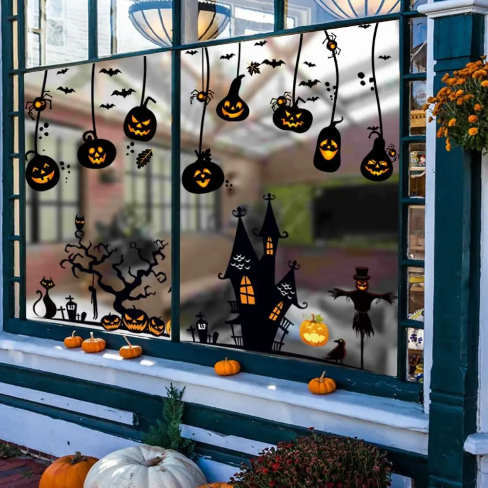 4Pcs/set Waterproof Halloween Pumpkin Stickers DIY Self-adhesive Bat Halloween Decal PVC Halloween Wall Sticker Living Room