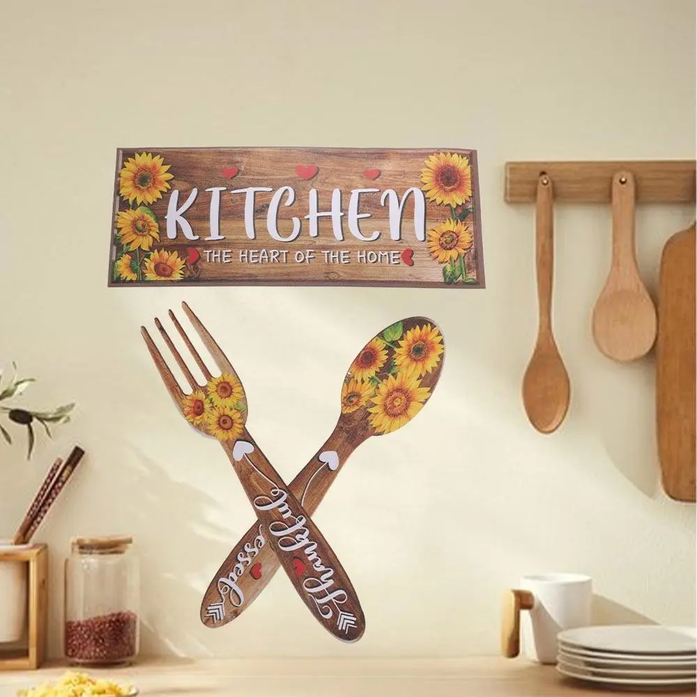 2Pcs/set Sunflower Sunflower Spoon Fork Sticker PVC Waterproof Kitchen Restaurant Decal Fork and Spoon Moisture-proof Cupboard