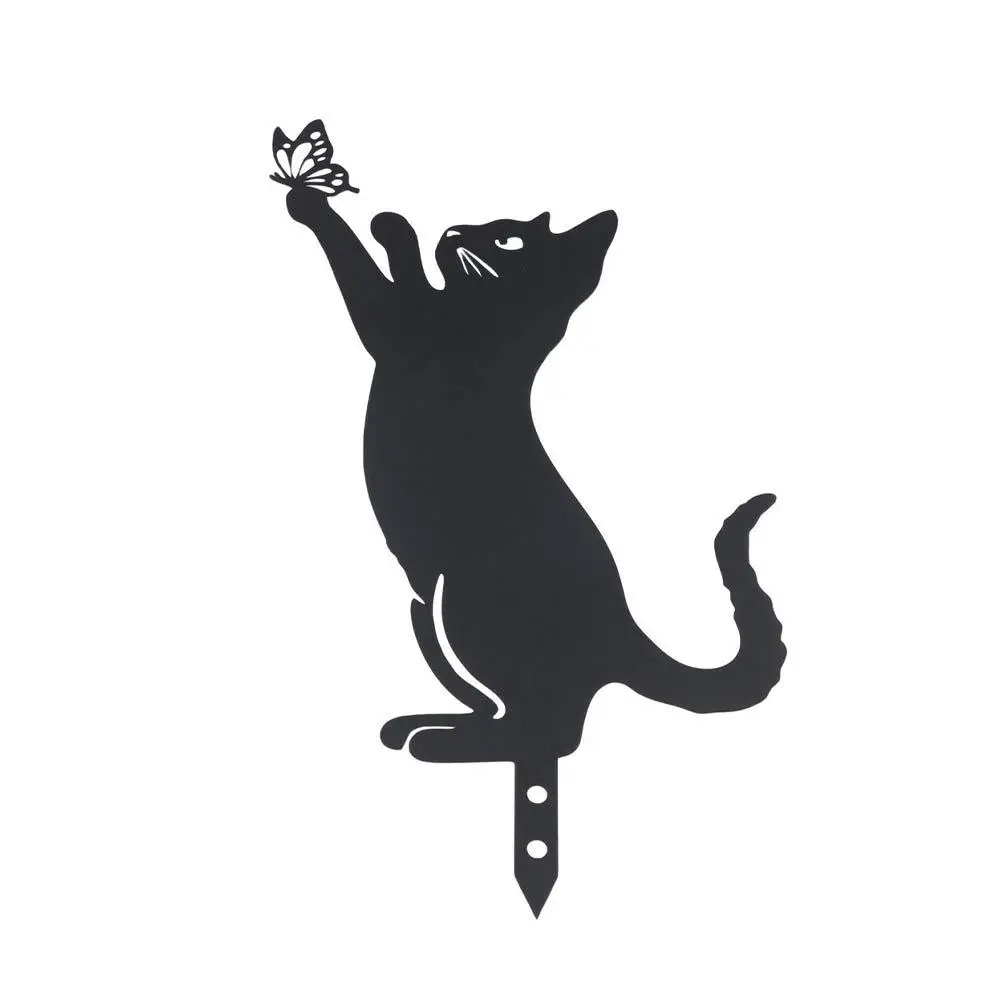 Creative Iron Art Cat Garden Stakes Black Anti-rust Cat Metal Statues Durable Garden Cat Ornaments Outdoor