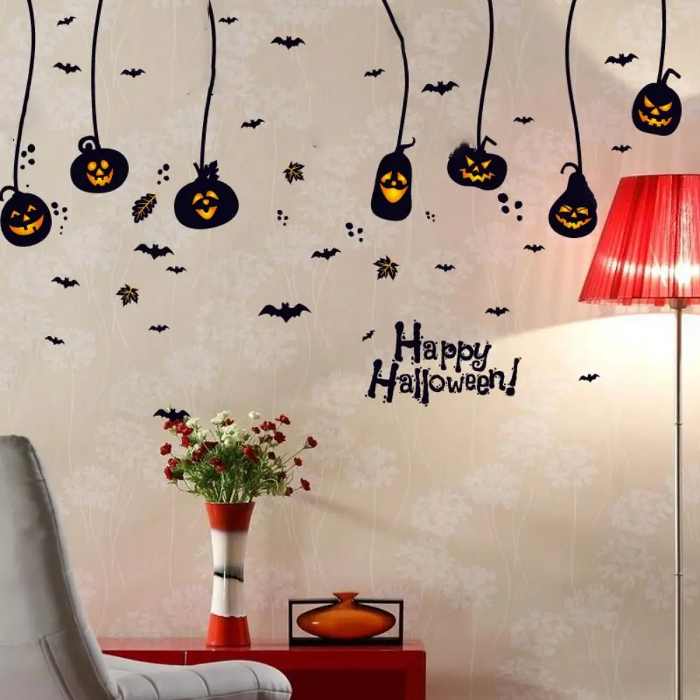 4Pcs/set Waterproof Halloween Pumpkin Stickers DIY Self-adhesive Bat Halloween Decal PVC Halloween Wall Sticker Living Room