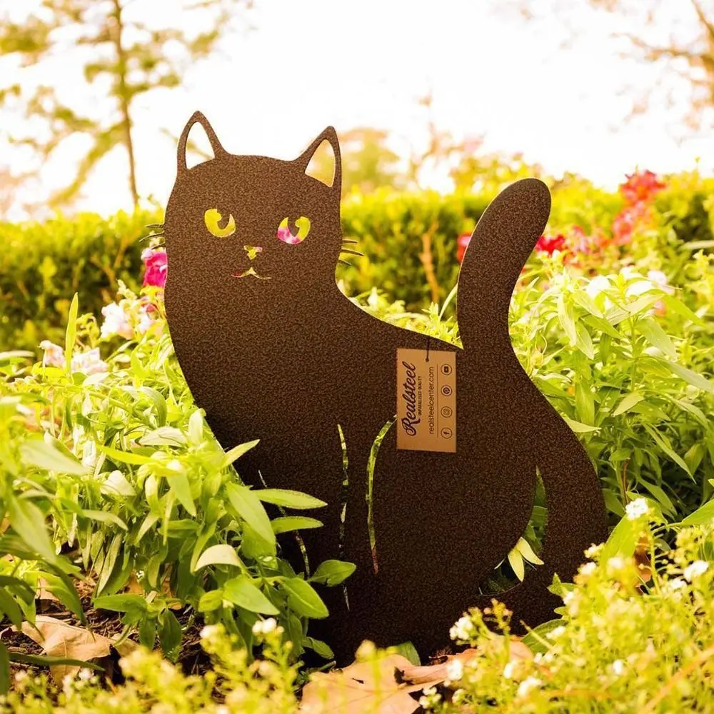 Creative Iron Art Cat Garden Stakes Black Anti-rust Cat Metal Statues Durable Garden Cat Ornaments Outdoor
