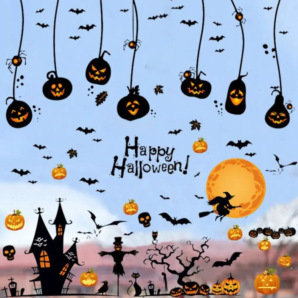 4Pcs/set Waterproof Halloween Pumpkin Stickers DIY Self-adhesive Bat Halloween Decal PVC Halloween Wall Sticker Living Room