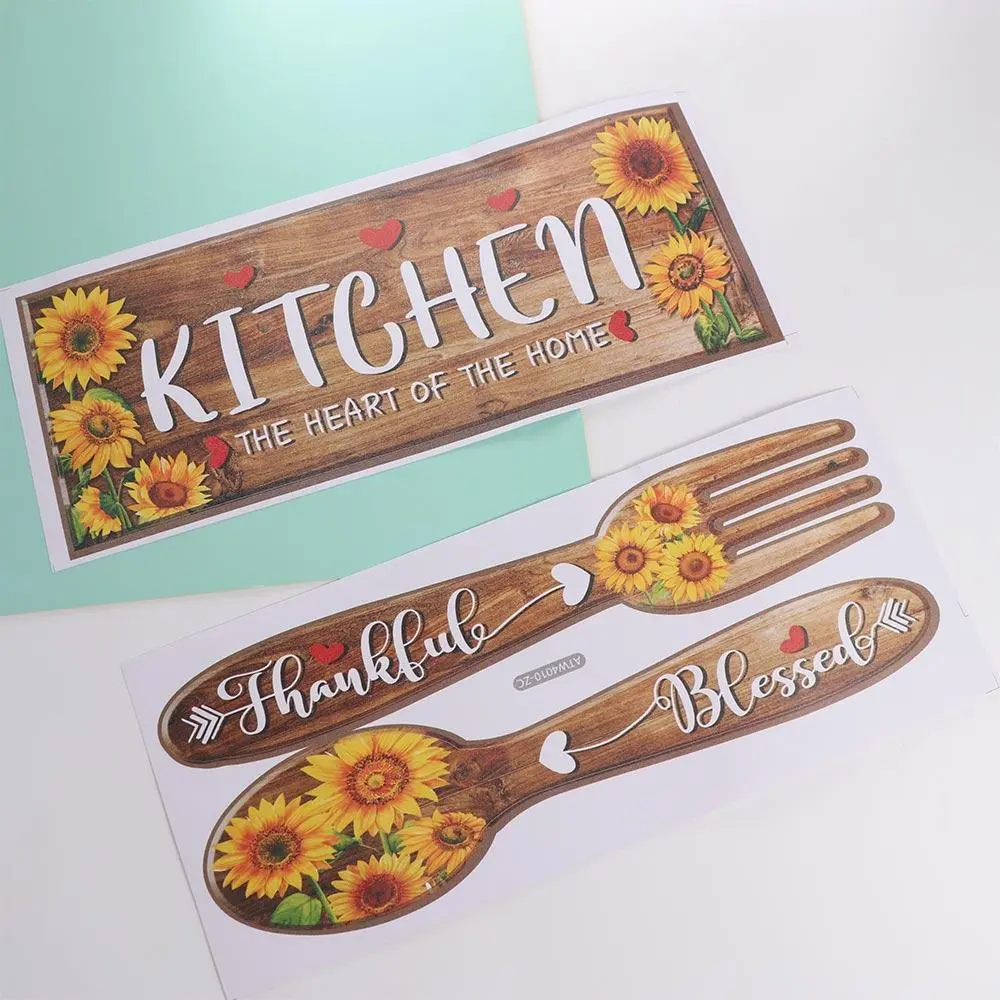 2Pcs/set Sunflower Sunflower Spoon Fork Sticker PVC Waterproof Kitchen Restaurant Decal Fork and Spoon Moisture-proof Cupboard