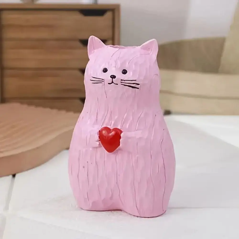 Durable Handmade Cat Vase Cute Cartoon Caring Cats Figurine Resin Flower Pot Living Room