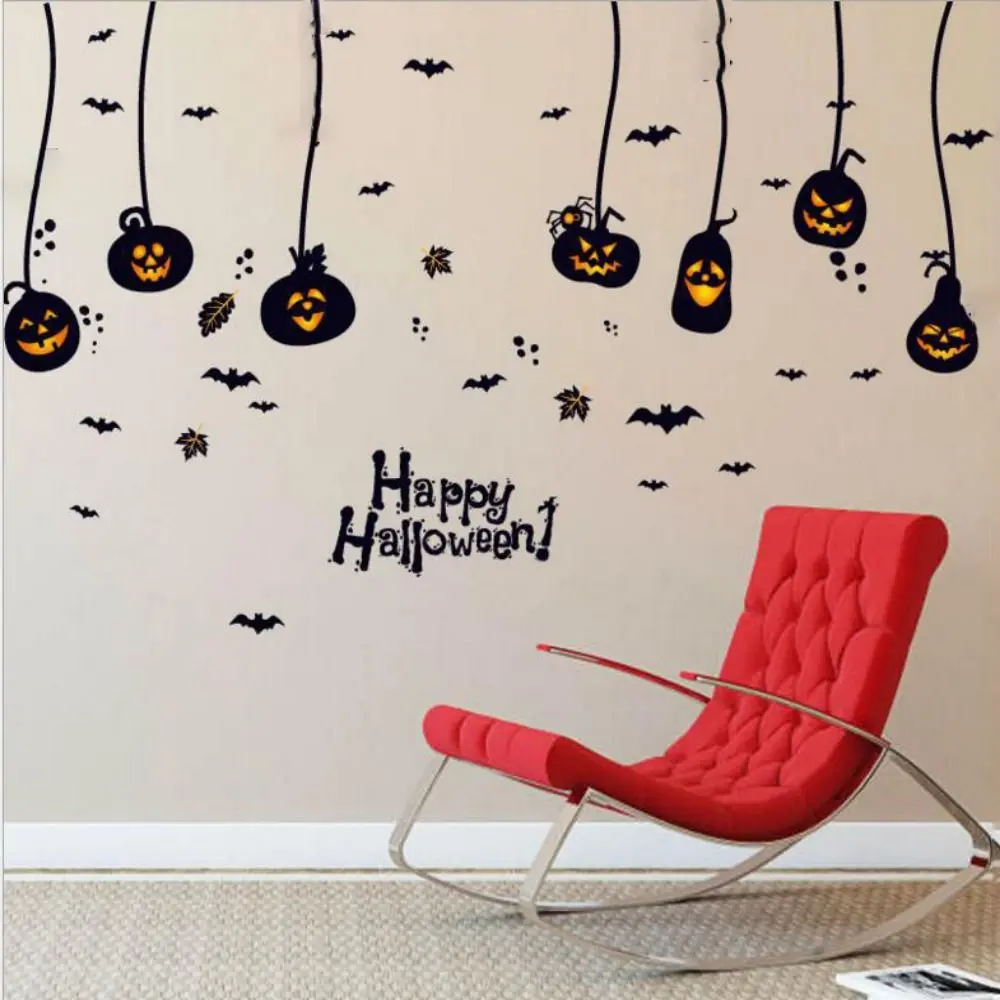 4Pcs/set Waterproof Halloween Pumpkin Stickers DIY Self-adhesive Bat Halloween Decal PVC Halloween Wall Sticker Living Room