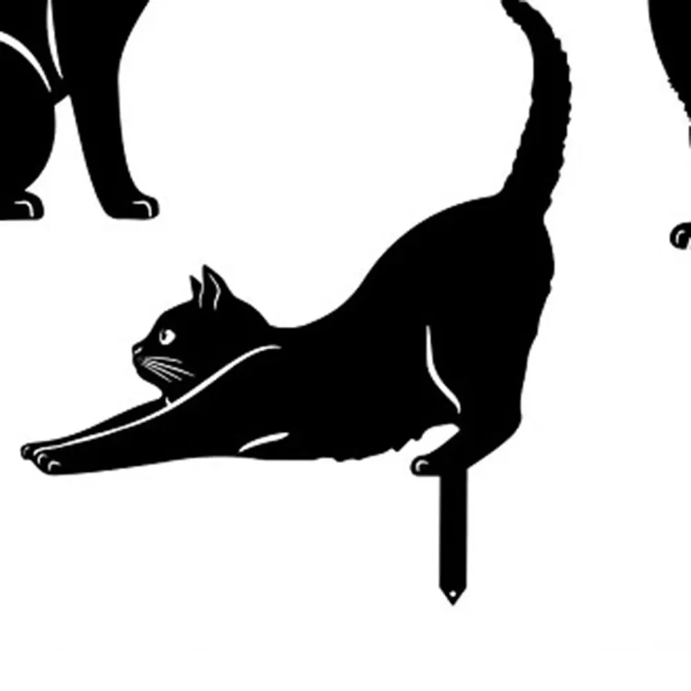Creative Iron Art Cat Garden Stakes Black Anti-rust Cat Metal Statues Durable Garden Cat Ornaments Outdoor