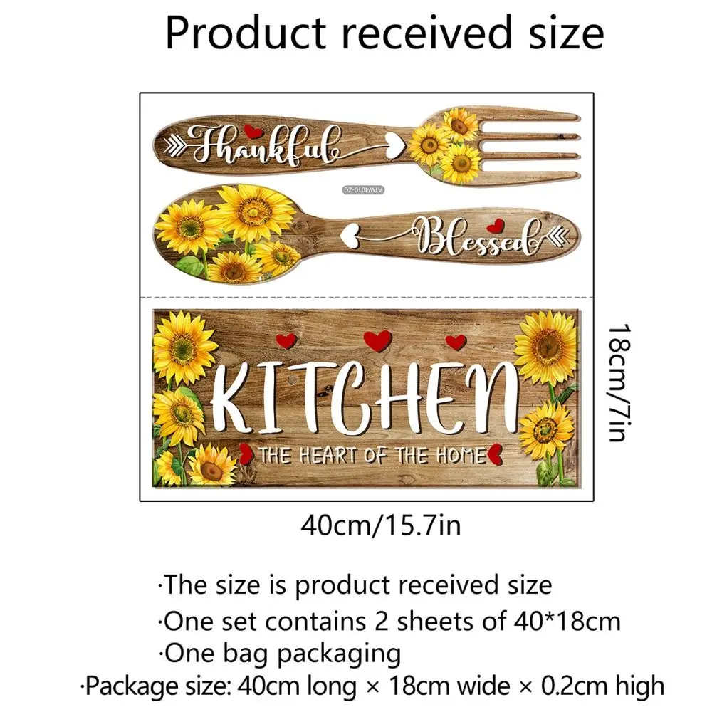 2Pcs/set Sunflower Sunflower Spoon Fork Sticker PVC Waterproof Kitchen Restaurant Decal Fork and Spoon Moisture-proof Cupboard