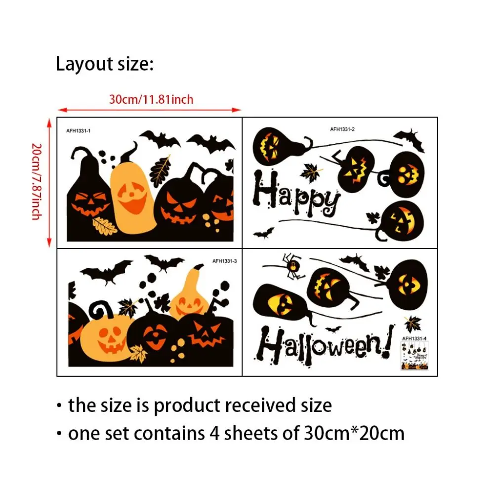 4Pcs/set Waterproof Halloween Pumpkin Stickers DIY Self-adhesive Bat Halloween Decal PVC Halloween Wall Sticker Living Room