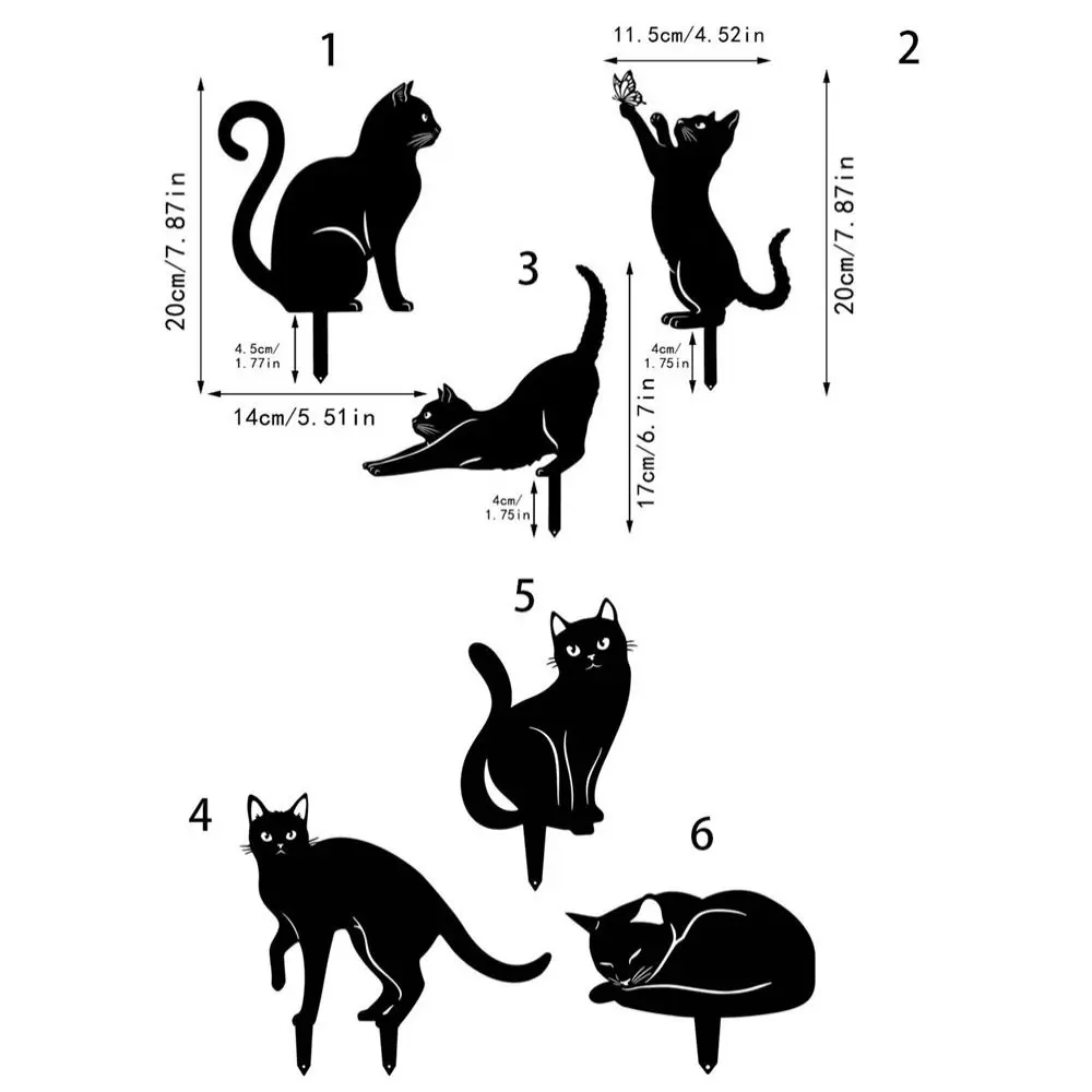 Creative Iron Art Cat Garden Stakes Black Anti-rust Cat Metal Statues Durable Garden Cat Ornaments Outdoor