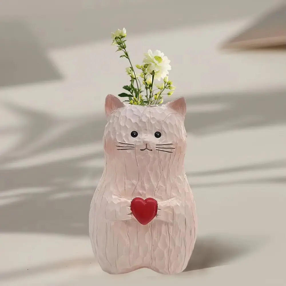 Durable Handmade Cat Vase Cute Cartoon Caring Cats Figurine Resin Flower Pot Living Room
