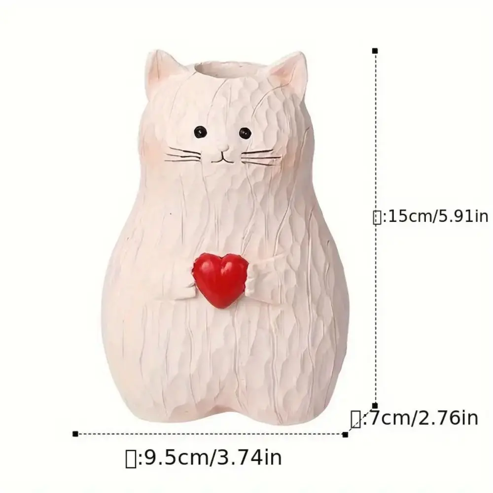 Durable Handmade Cat Vase Cute Cartoon Caring Cats Figurine Resin Flower Pot Living Room