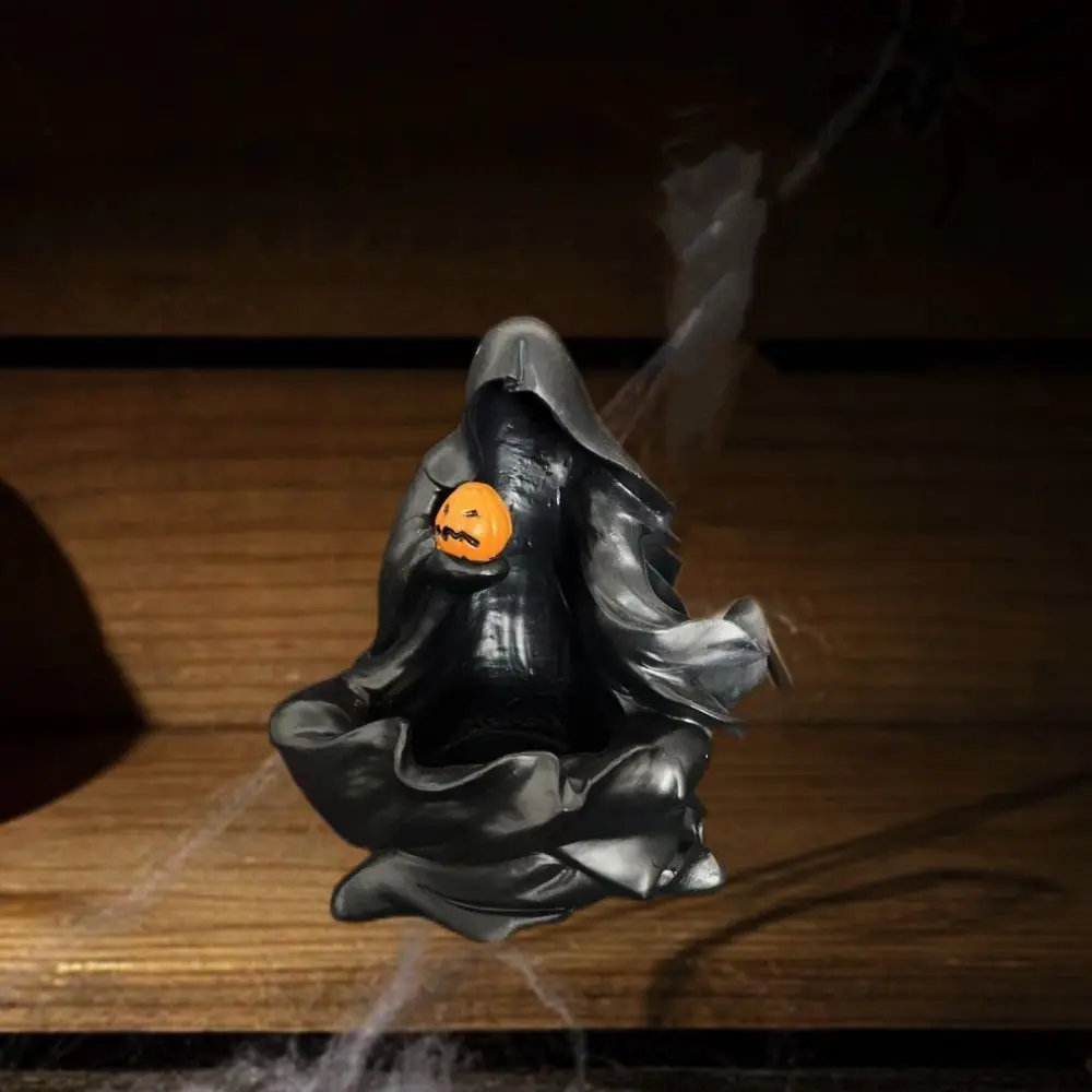 Cute Halloween Ghost Statue DIY With Pumpkin Meditation Ghost Sculpture Cartoon Resin Candlestick Ornament Garden