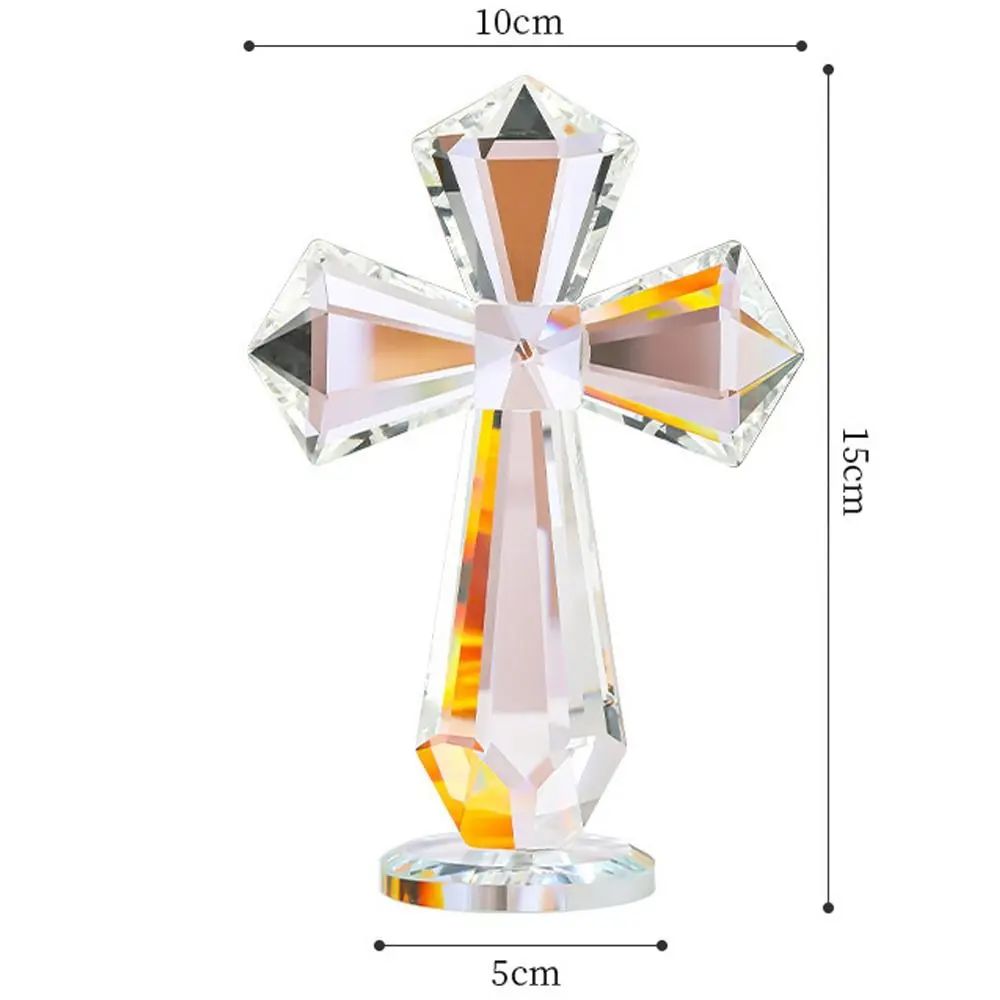 Hand-carved AB Color Crystal Cross Ornament Handmade Standing Christian Cross Crafts Exquisite Crosses Figurine Christian Decor