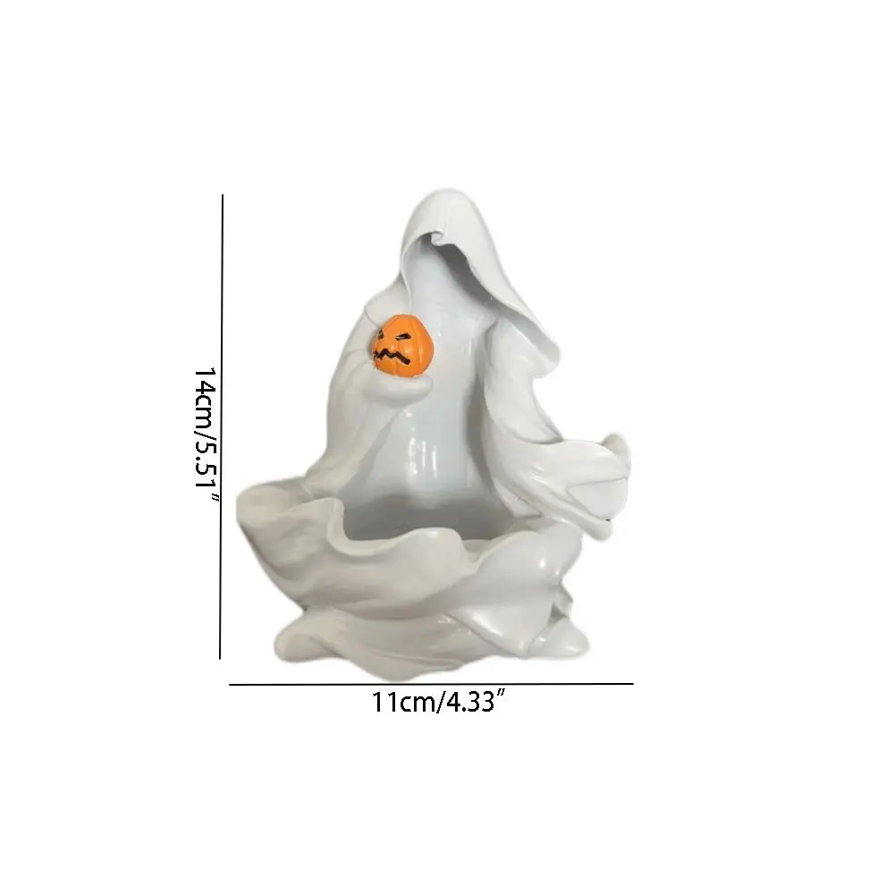 Cute Halloween Ghost Statue DIY With Pumpkin Meditation Ghost Sculpture Cartoon Resin Candlestick Ornament Garden