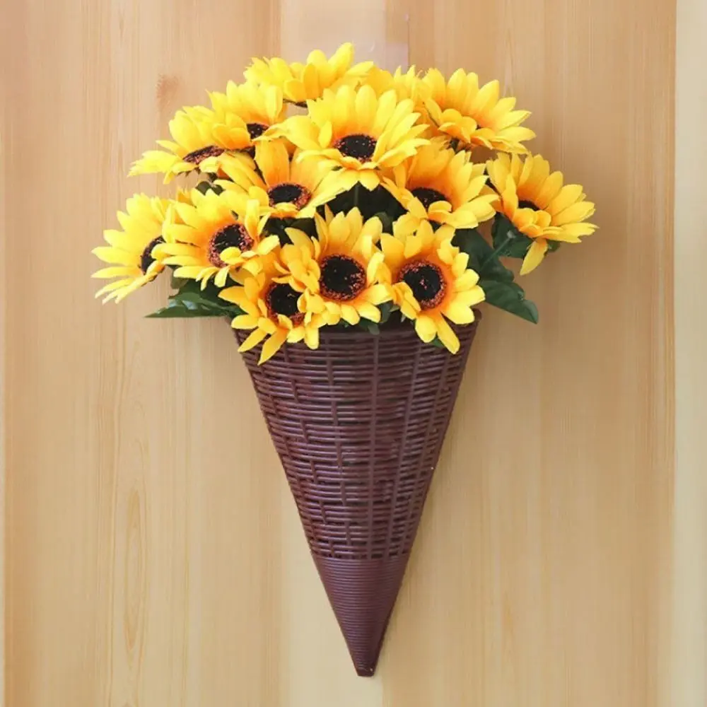 Triangle Imitation Rattan Hanging Flower Basket Simulation Plastic Artificial Wall Hanging Flower Pot Wall Hanging