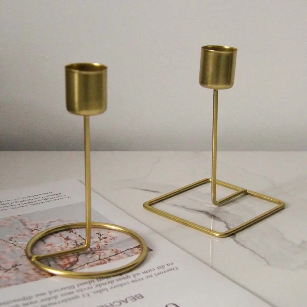 European Styles Exquisite Metal Candlestick Iron Art 3D Gold Candle Holders Geometric Single Head Candlestick Home Decor