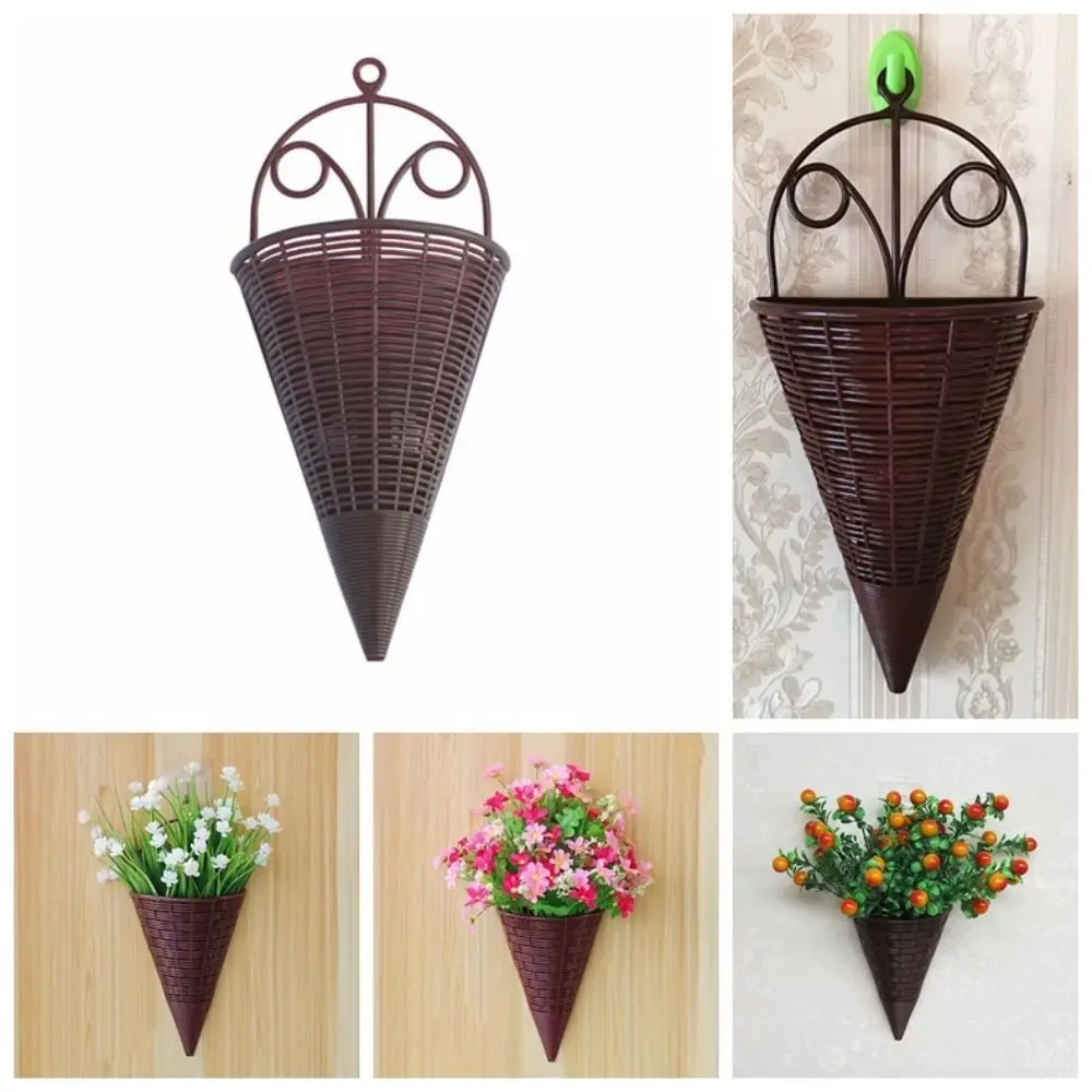 Triangle Imitation Rattan Hanging Flower Basket Simulation Plastic Artificial Wall Hanging Flower Pot Wall Hanging