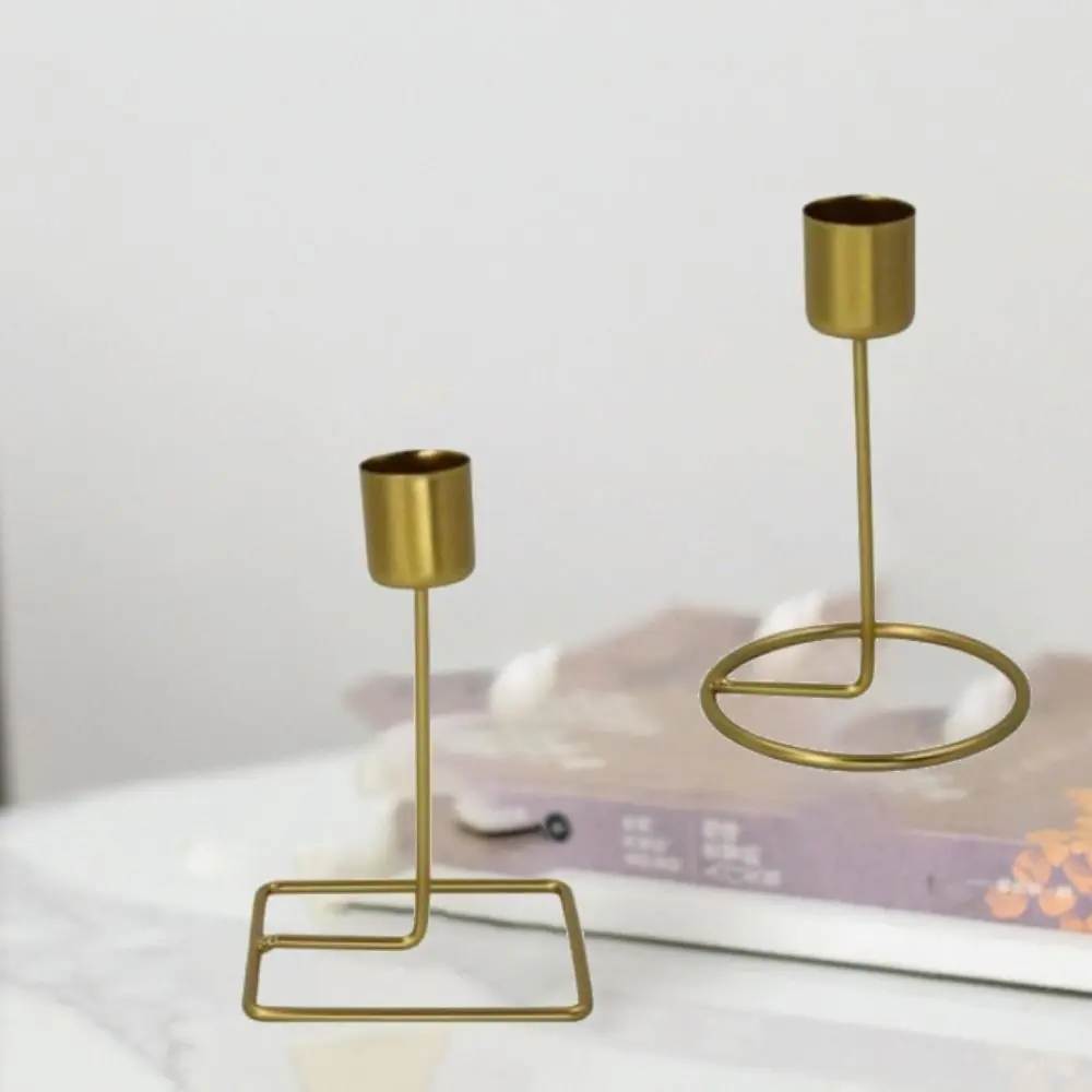 European Styles Exquisite Metal Candlestick Iron Art 3D Gold Candle Holders Geometric Single Head Candlestick Home Decor