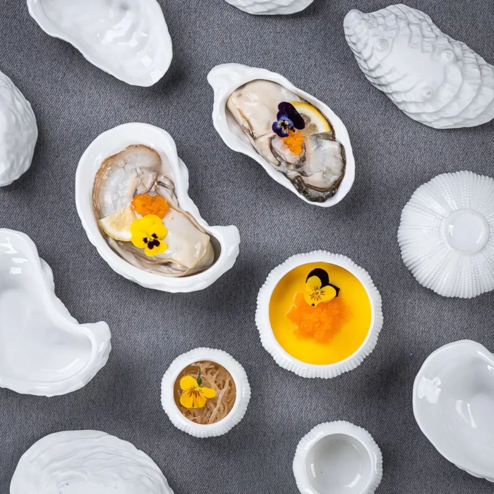 Tableware Ceramic Oyster Plate Exquisite Irregular Storage Dish Reusable Multi-Function Dessert Tray Salad