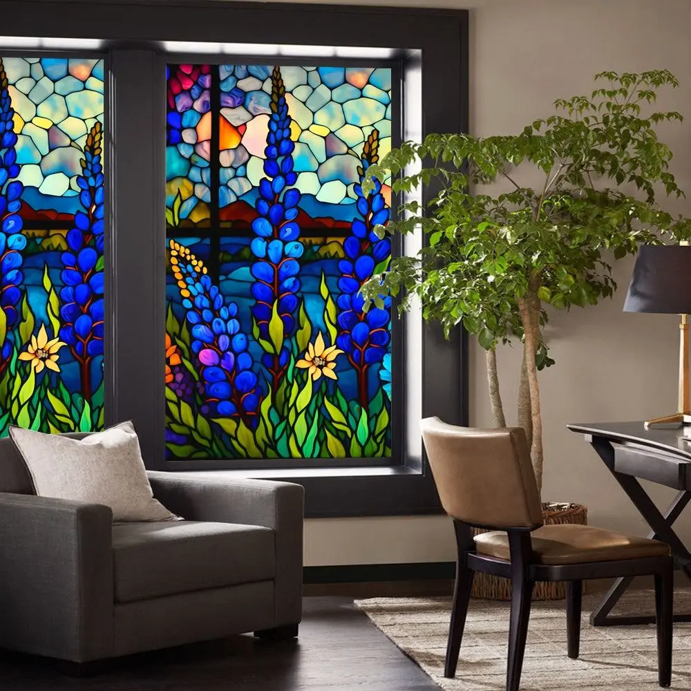 45CMx100CM Flower Bird Window Glass Sticker DIY Retro PVC Static Window Sticker Waterproof Thickened Window Privacy Film Sticker