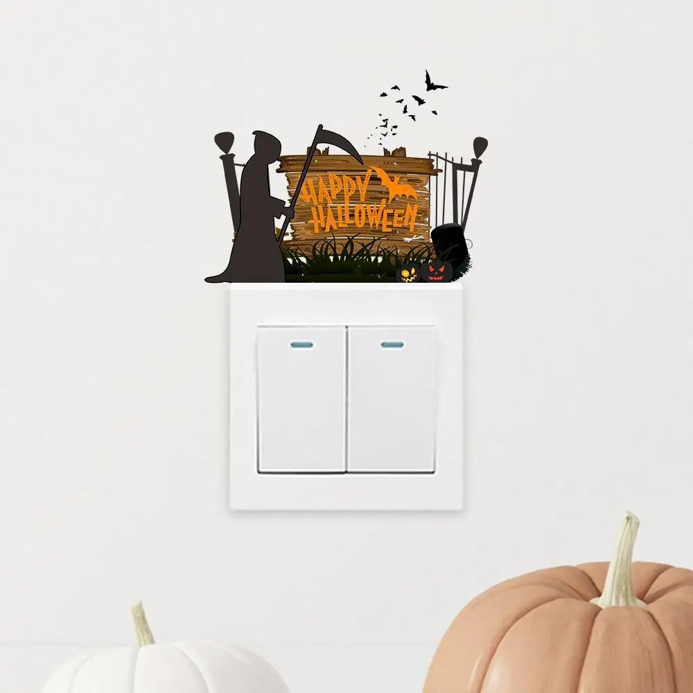 4-style Cartoon Halloween Switch Stickers Decorative Moisture-proof Witch Shoes Decals Removable Spider Wallpaper Switch