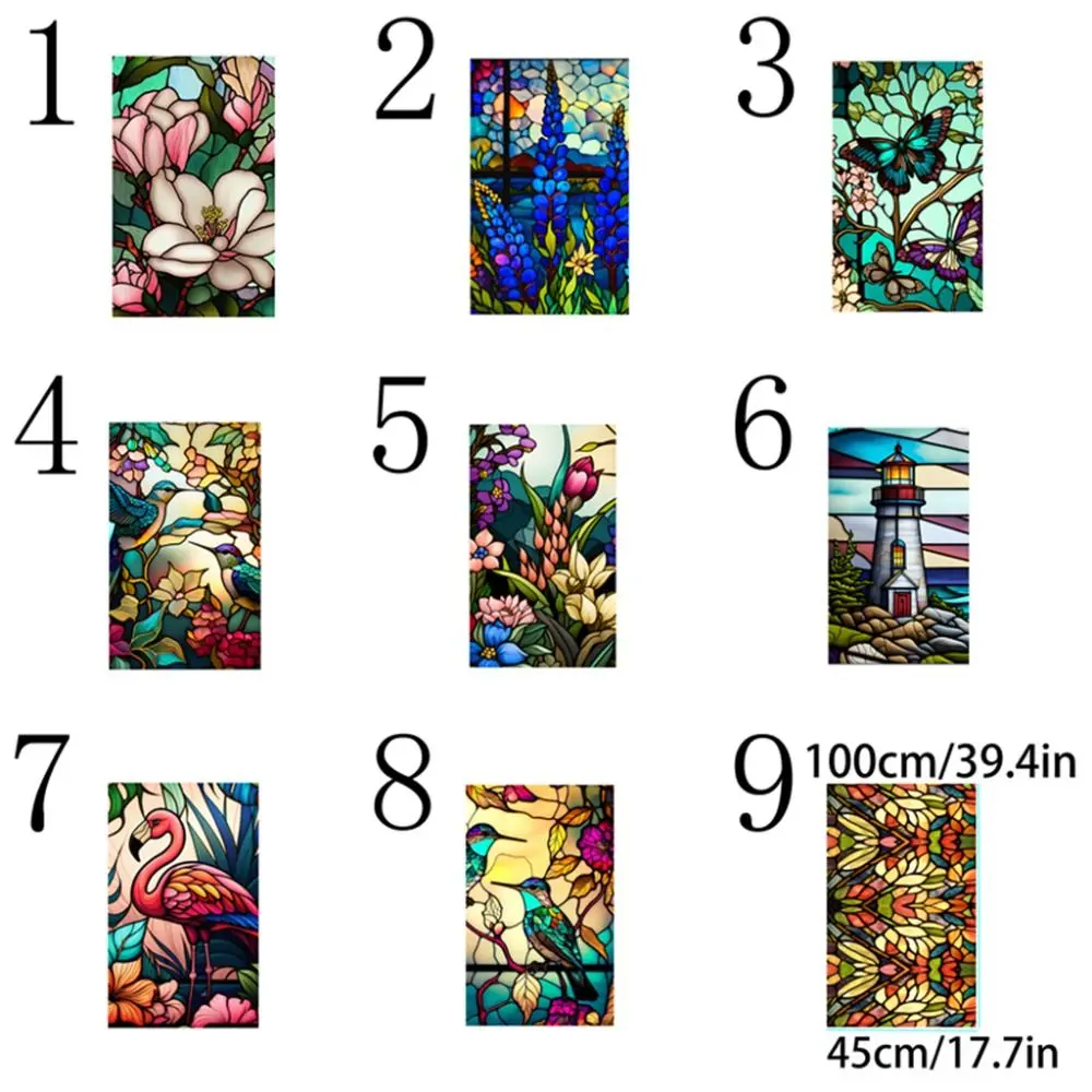 45CMx100CM Flower Bird Window Glass Sticker DIY Retro PVC Static Window Sticker Waterproof Thickened Window Privacy Film Sticker