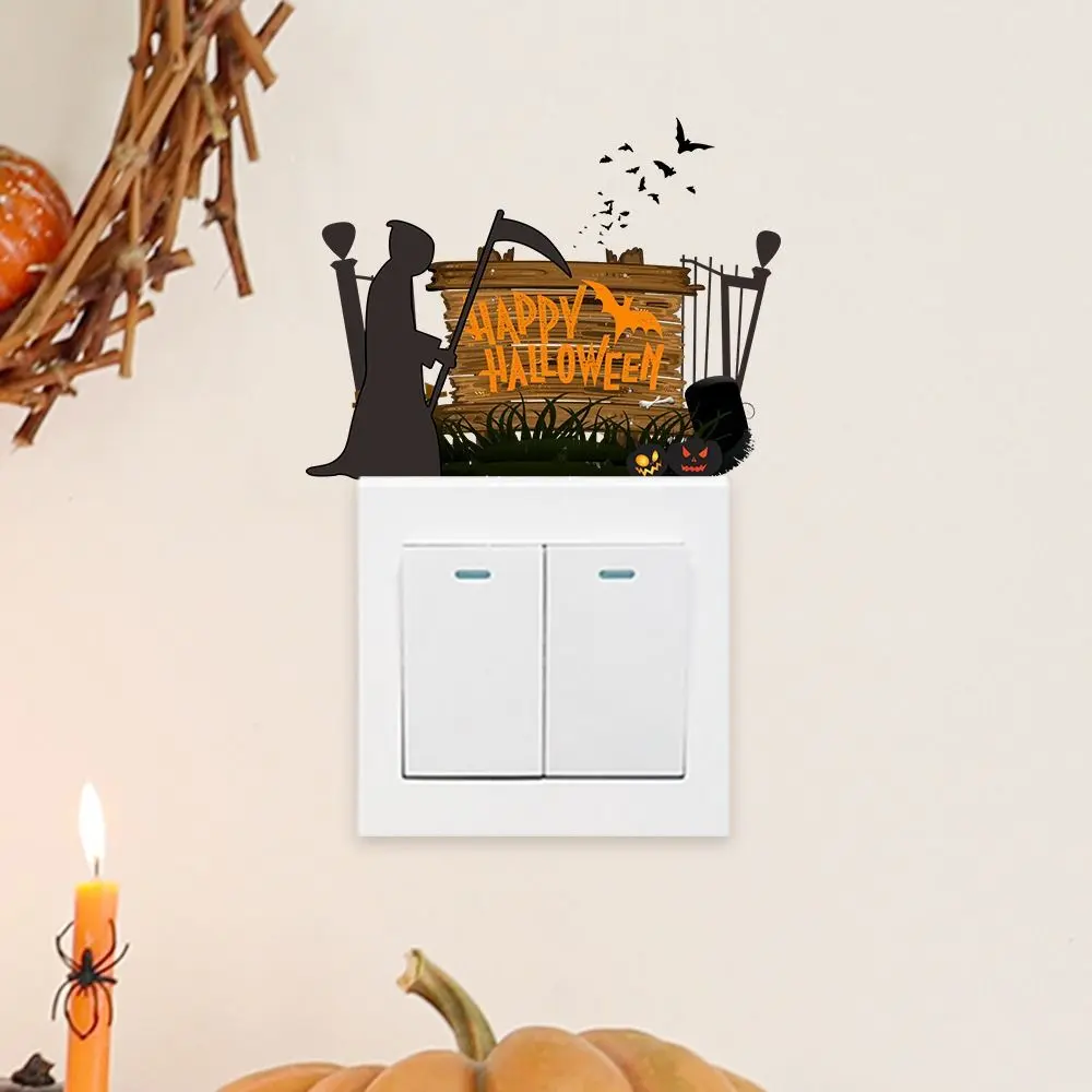 4-style Cartoon Halloween Switch Stickers Decorative Moisture-proof Witch Shoes Decals Removable Spider Wallpaper Switch