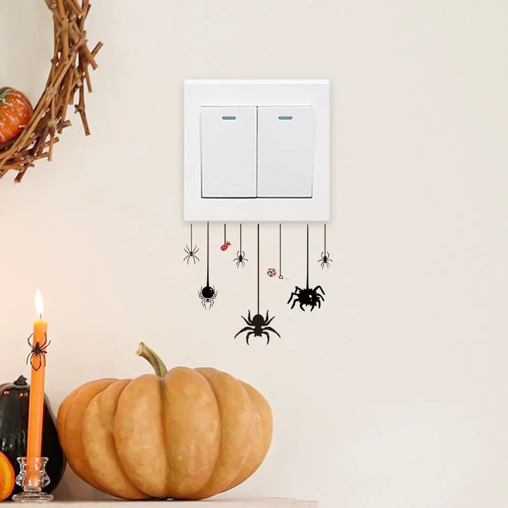 4-style Cartoon Halloween Switch Stickers Decorative Moisture-proof Witch Shoes Decals Removable Spider Wallpaper Switch