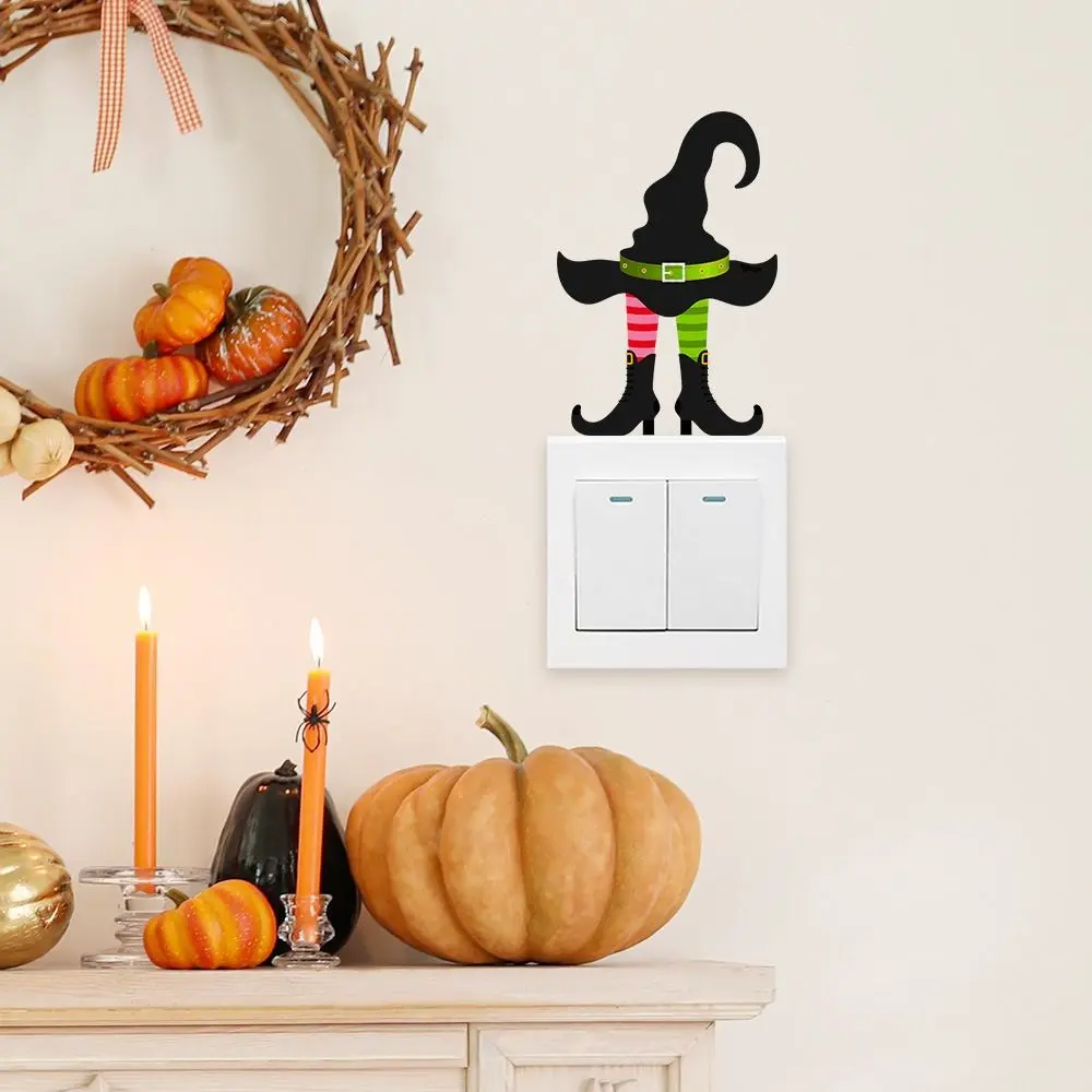 4-style Cartoon Halloween Switch Stickers Decorative Moisture-proof Witch Shoes Decals Removable Spider Wallpaper Switch
