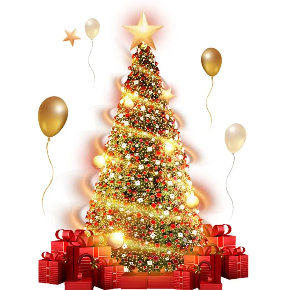 Cartoon Pattern Christmas Tree Window Stickers DIY Waterproof Glass Wall Sticker Portable Transparent PVC Festival Decals