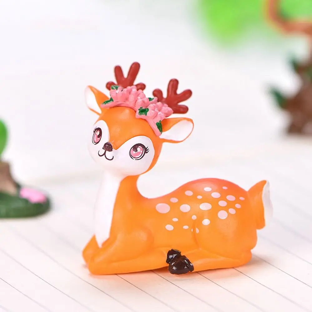 Delicate Mini Cartoon Sika Deer Ornament Waterproof Handmade Cartoon Sika Deer Figurine Interesting Plastic Animal Statue