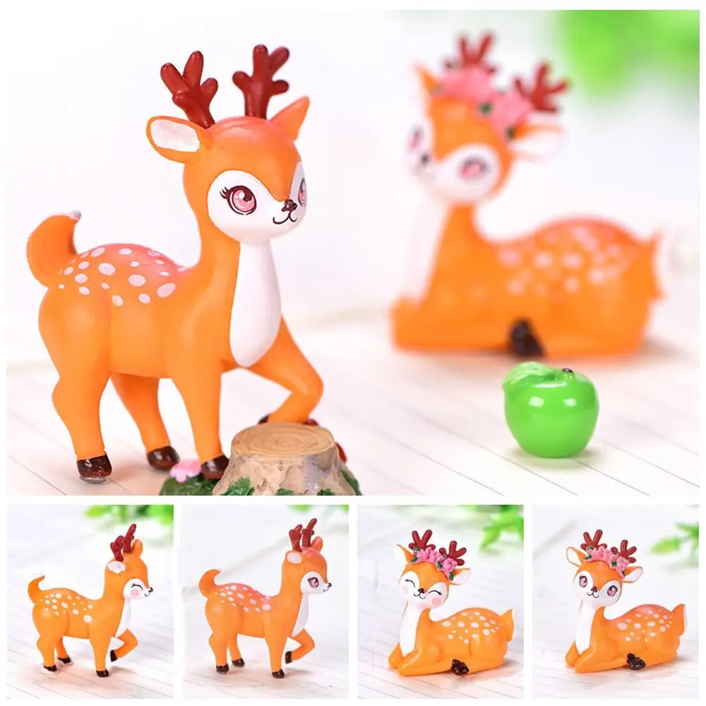 Delicate Mini Cartoon Sika Deer Ornament Waterproof Handmade Cartoon Sika Deer Figurine Interesting Plastic Animal Statue