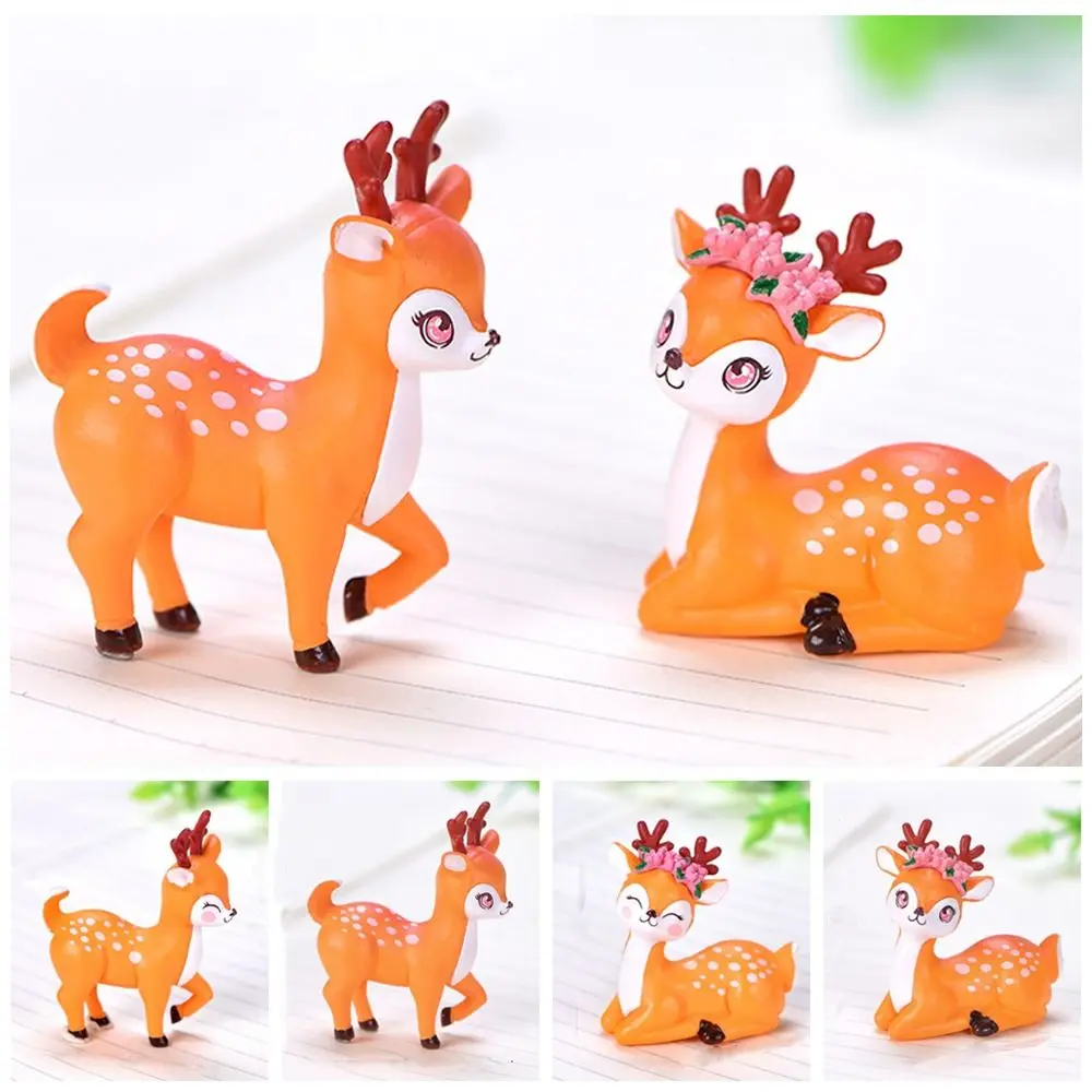 Delicate Mini Cartoon Sika Deer Ornament Waterproof Handmade Cartoon Sika Deer Figurine Interesting Plastic Animal Statue