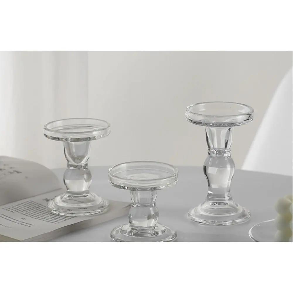 3Pcs Thicken Ins Glass Candle Holders Non-slip High Transparent Transparent Candle Tray Ornaments Durable Simple Candles Stand