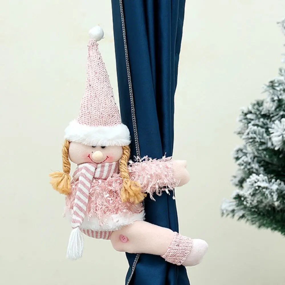 Reusable Pink Sequined Curtain Buckle Hanging Cartoon Christmas Rudolph Curtain Tieback Cute Sequined Elf Ornaments Window Decor