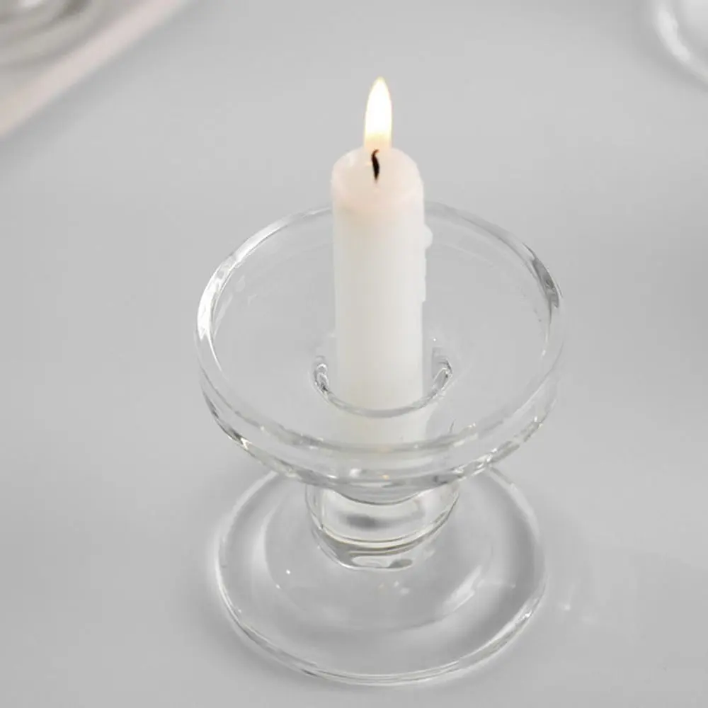 3Pcs Thicken Ins Glass Candle Holders Non-slip High Transparent Transparent Candle Tray Ornaments Durable Simple Candles Stand
